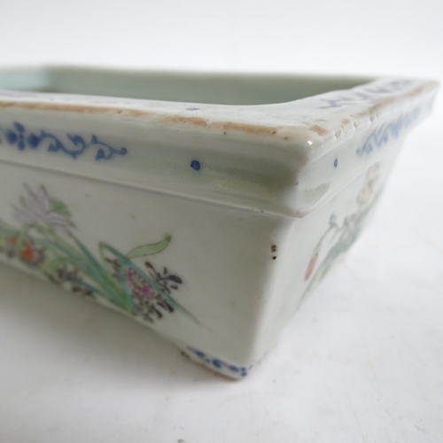 323 - A Chinese rectangular porcelain bonsai tree jardiniere, with famille rose hand painted floral decora... 