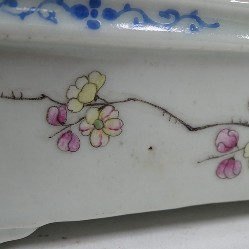 323 - A Chinese rectangular porcelain bonsai tree jardiniere, with famille rose hand painted floral decora... 