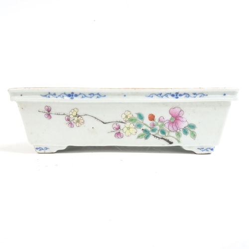 323 - A Chinese rectangular porcelain bonsai tree jardiniere, with famille rose hand painted floral decora... 