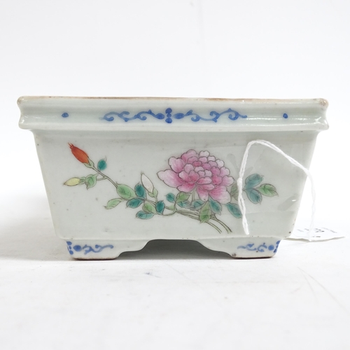 323 - A Chinese rectangular porcelain bonsai tree jardiniere, with famille rose hand painted floral decora... 