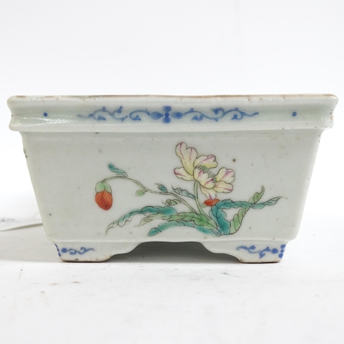 323 - A Chinese rectangular porcelain bonsai tree jardiniere, with famille rose hand painted floral decora... 