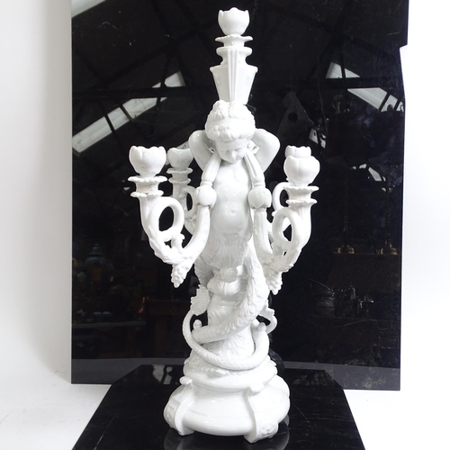 344 - An ornate 5-branch ceramic candelabrum, with mermaid figure supports, H62cm