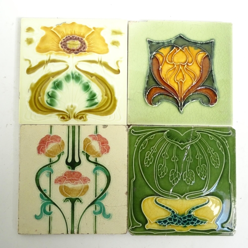 524 - 25 various Art Nouveau tiles, some with tube-lined decoration