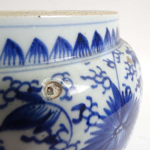 734 - A Chinese blue and white jardiniere, H17.5cm, Imari bowl, ginger jar, and a pot decorated with butte... 