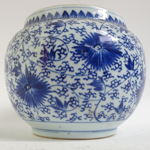 734 - A Chinese blue and white jardiniere, H17.5cm, Imari bowl, ginger jar, and a pot decorated with butte... 