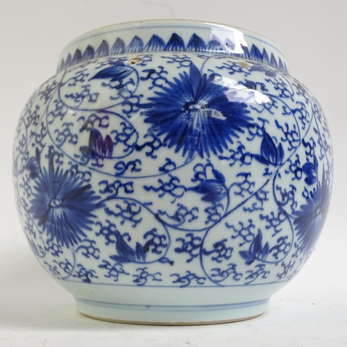 734 - A Chinese blue and white jardiniere, H17.5cm, Imari bowl, ginger jar, and a pot decorated with butte... 