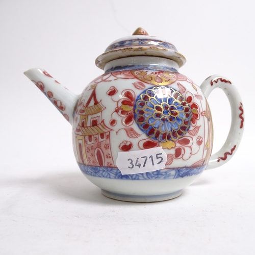 565 - A Chinese porcelain teapot with painted and gilded figure and building design, H11cm, and an Imari p... 