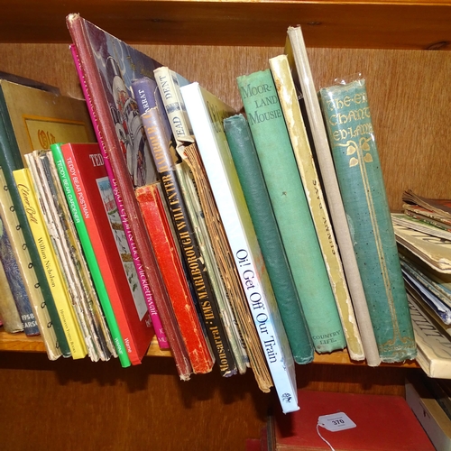 597 - A shelf of Vintage hardback children's books, including fairy tales, Scout annuals, Puffin picture b... 