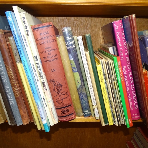 597 - A shelf of Vintage hardback children's books, including fairy tales, Scout annuals, Puffin picture b... 