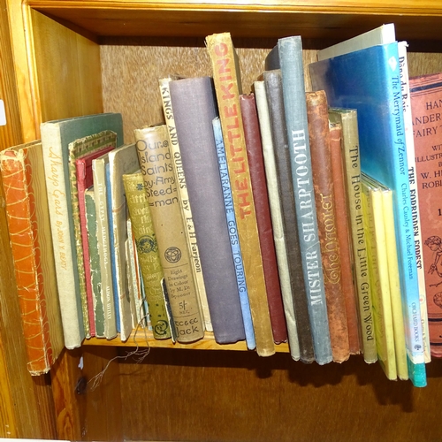 597 - A shelf of Vintage hardback children's books, including fairy tales, Scout annuals, Puffin picture b... 