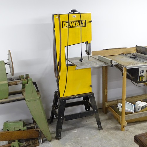 2649 - A Dewalt upright bandsaw, on stand with three blades. Overall 80x158x70cm