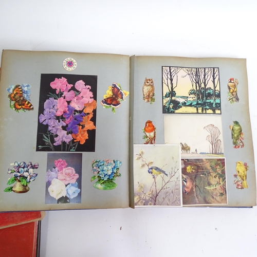 568 - 3 x 1920s and 1930s scrapbooks, with newspaper cuttings, book covers and cards