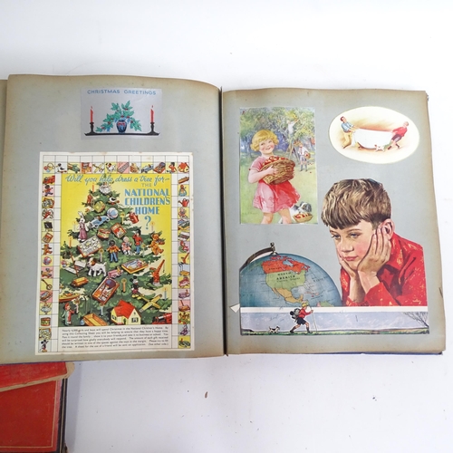 568 - 3 x 1920s and 1930s scrapbooks, with newspaper cuttings, book covers and cards