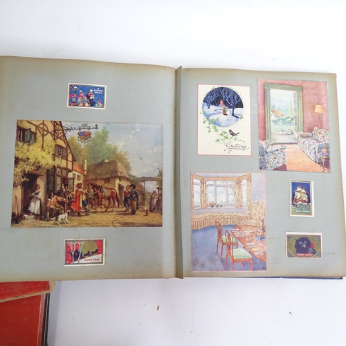 568 - 3 x 1920s and 1930s scrapbooks, with newspaper cuttings, book covers and cards