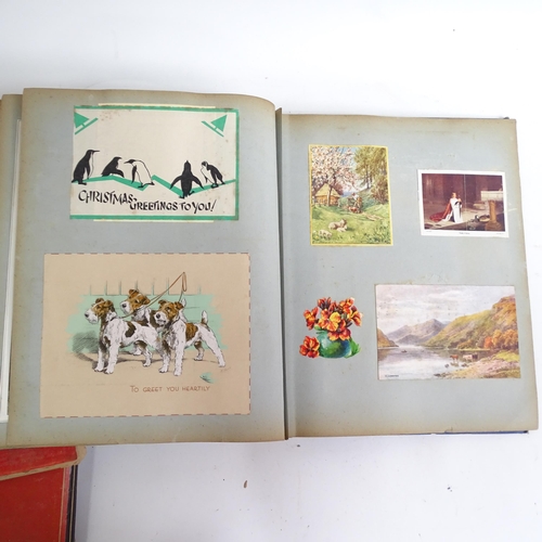 568 - 3 x 1920s and 1930s scrapbooks, with newspaper cuttings, book covers and cards