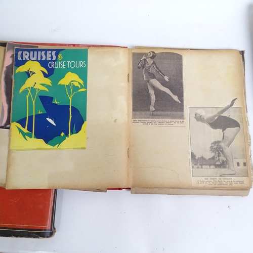 568 - 3 x 1920s and 1930s scrapbooks, with newspaper cuttings, book covers and cards