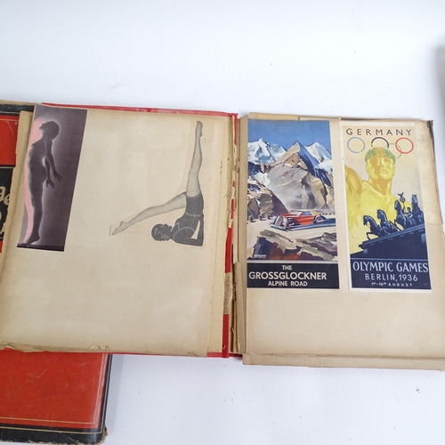 568 - 3 x 1920s and 1930s scrapbooks, with newspaper cuttings, book covers and cards