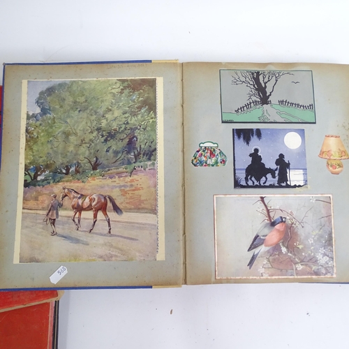 568 - 3 x 1920s and 1930s scrapbooks, with newspaper cuttings, book covers and cards