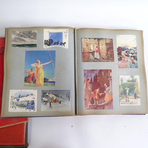 568 - 3 x 1920s and 1930s scrapbooks, with newspaper cuttings, book covers and cards