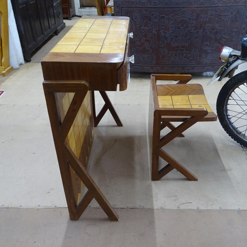 2187 - A mid-century Italian futurist console table or desk, 93x85x33cm, and matching stool with all-over g... 