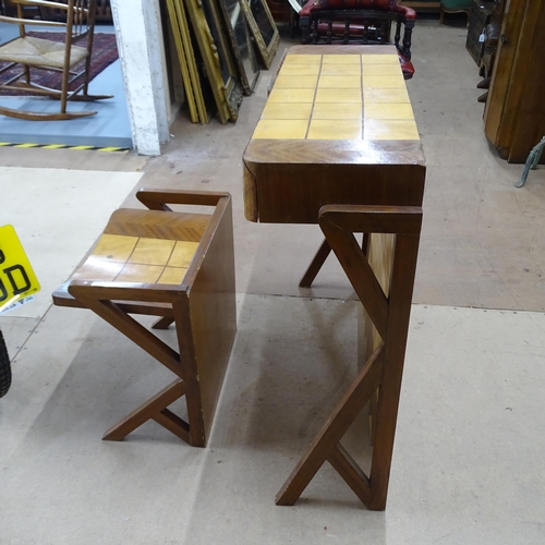 2187 - A mid-century Italian futurist console table or desk, 93x85x33cm, and matching stool with all-over g... 