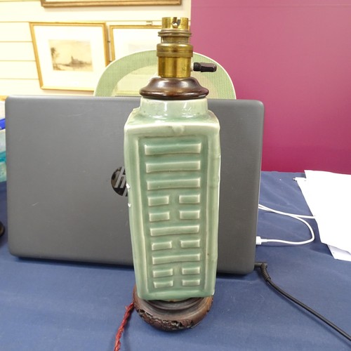 295 - A Vintage celadon glazed table lamp, H35cm