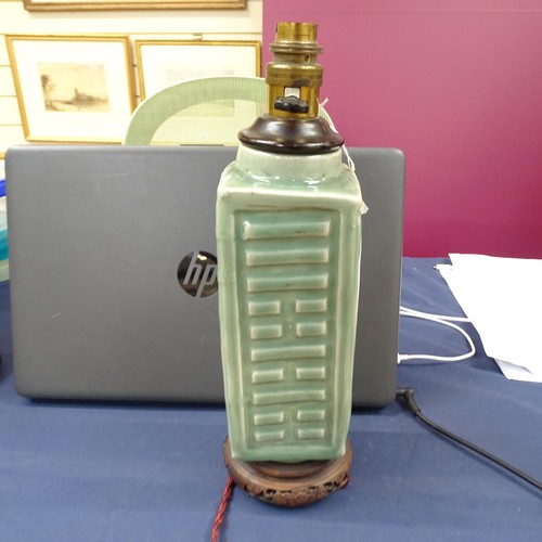 295 - A Vintage celadon glazed table lamp, H35cm