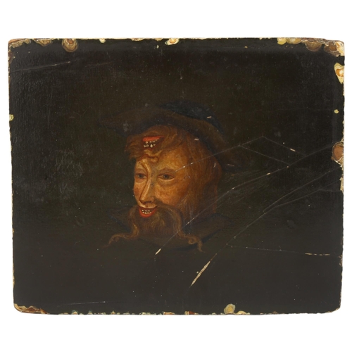 1 - An late 18th/early 19th century miniature portrait oil on panel, with optical illusion inverted face... 