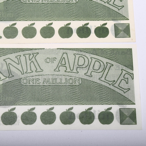 14 - Beatles Interest - A pair of Bank of Apple, One Million, promotional notes, 14.5 x 7.5cm