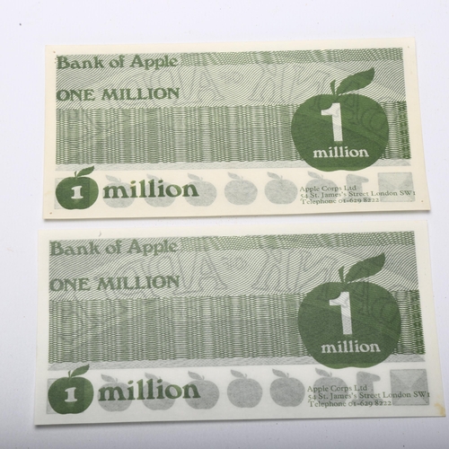 14 - Beatles Interest - A pair of Bank of Apple, One Million, promotional notes, 14.5 x 7.5cm