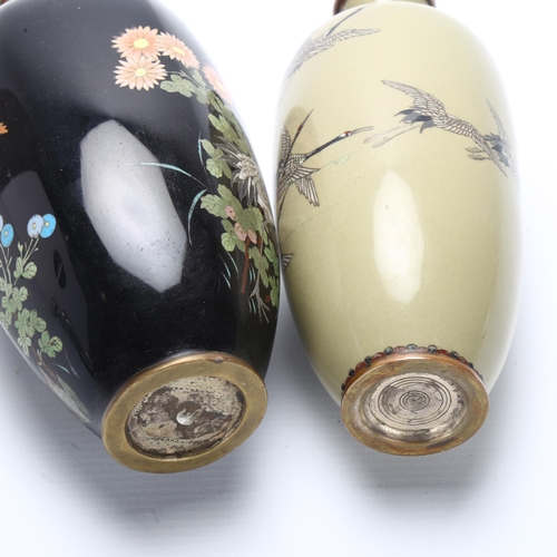 18 - 2 Japanese cloisonne enamel vases, depicting Red Crowned Cranes, height 19cm