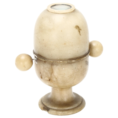 2 - A 19th century alabaster peep egg diorama viewer, Haddon Hall / Chatsworth House and rock seascape, ... 