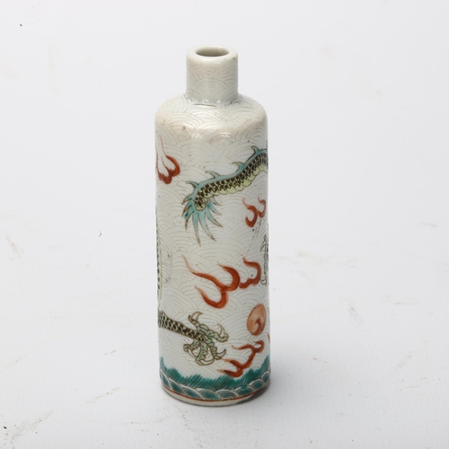 25 - A Chinese famille verte miniature 'Dragon' porcelain scent bottle, depicting dragon chasing a flamin... 