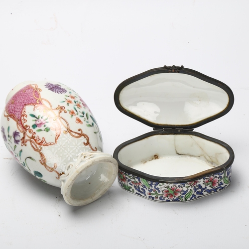 27 - A 19th century Samson ovoid vase and a small Chinese hand painted porcelain jewel box, vase height 1... 