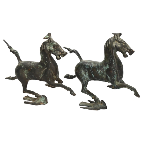 107 - A pair of bronze Tang style horses, height 17cm