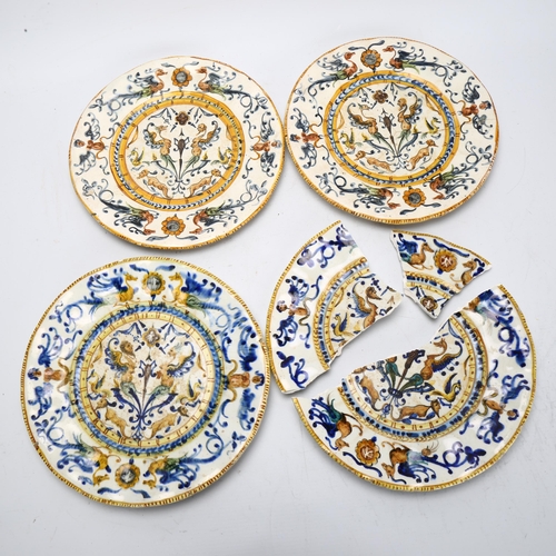 111 - A set of 7 Antique Italian Maiolica plates, maker's mark to base, diameter 22cm