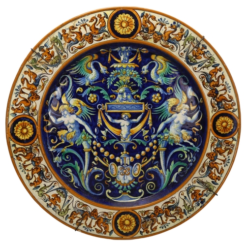 112 - A large 19th century wall-hung Italian Maiolica charger, diameter 38cm