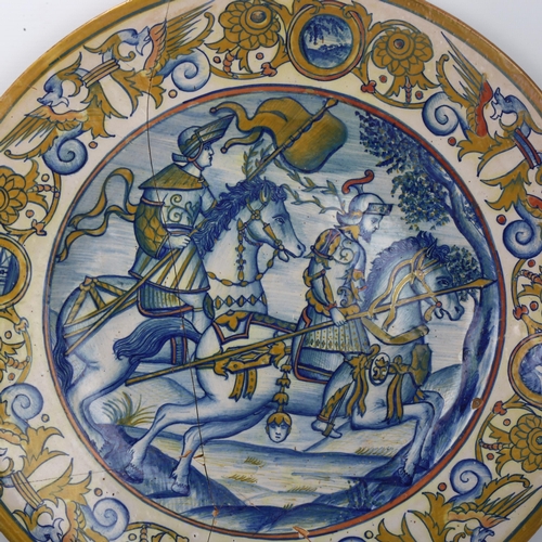 113 - 2 large Italian Maiolica chargers, diameter 43cm