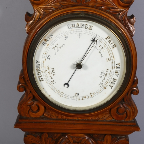 116 - A large 19th century carved oak combination clock / barometer / thermometer, length 100cm