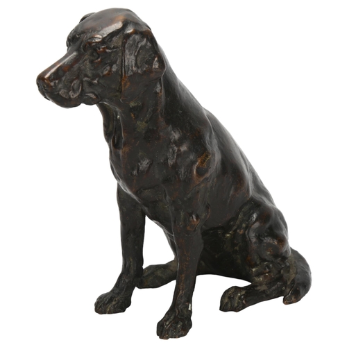 124 - An early 20th century patinated bronze Labrador dog, signed to foot, dated 26/9/34, height 18cm