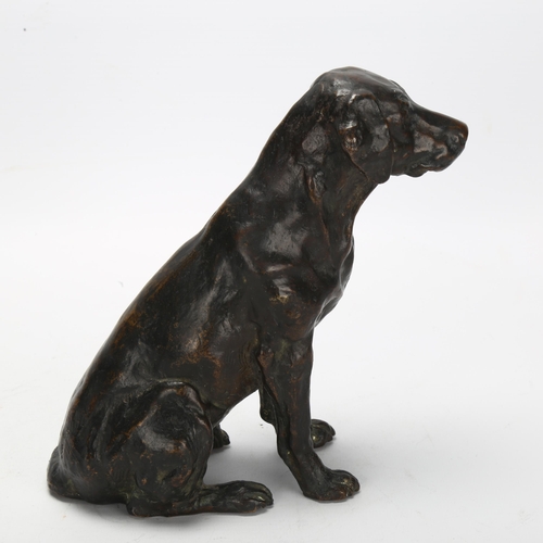 124 - An early 20th century patinated bronze Labrador dog, signed to foot, dated 26/9/34, height 18cm