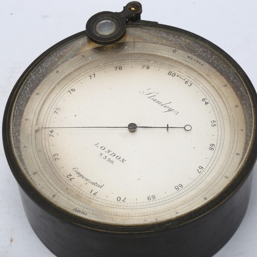 37 - A Stanley of London brass aneroid barometer, late 19th century, with swivel magnifying glass, dial n... 