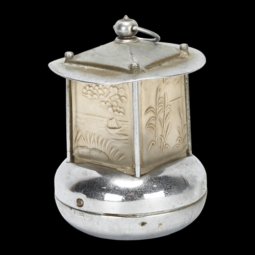 39 - An Art Deco Pifco novelty miniature nickel plated night lamp, with relief moulded glass apertures, h... 