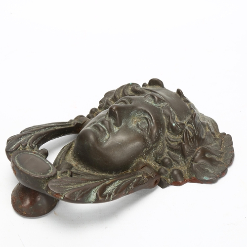 45 - A heavy patinated bronze figural Athena head door knocker, height 19cm