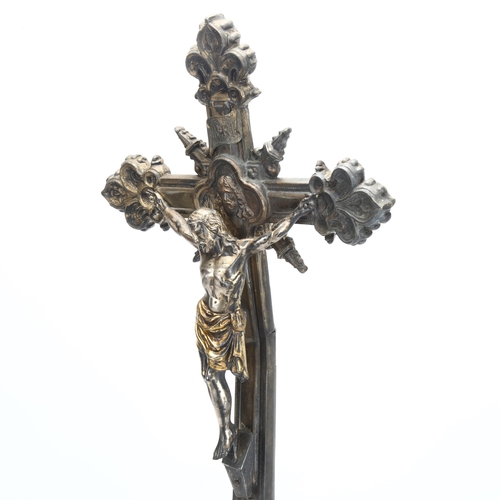 46 - A large electrotype church altar crucifix, with architectural chalice base, height 55cm