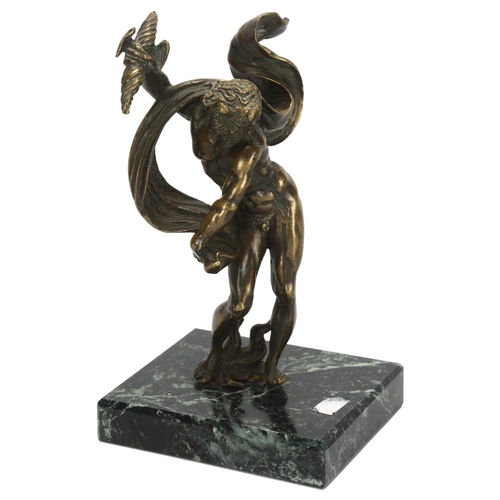 51 - An early 20th century patinated bronze Classical Zeus sculpture, unsigned, on green veined marble ba... 