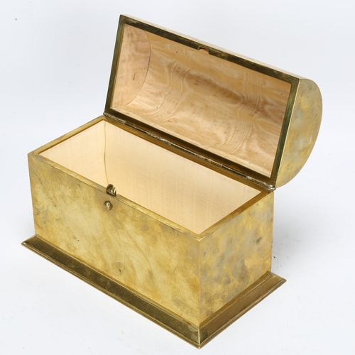 53 - A 19th century brass dome-top casket, with oval cabochon inset malachite and engraved decoration, W2... 