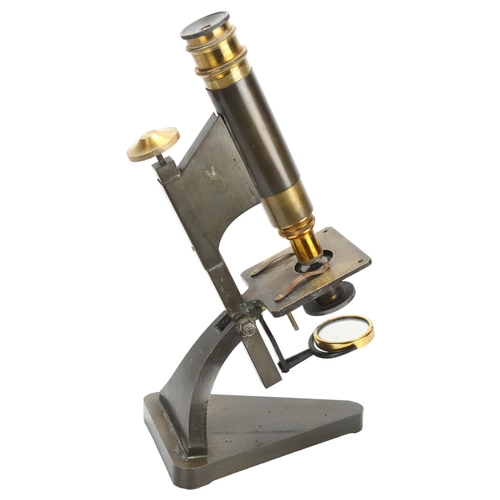 80 - A 19th century desk microscope, by R & J Beck of London, with triangular base, serial no. 19393, hei... 