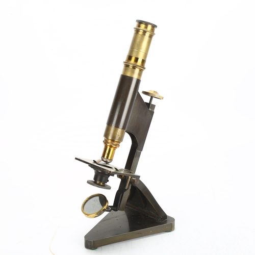 80 - A 19th century desk microscope, by R & J Beck of London, with triangular base, serial no. 19393, hei... 