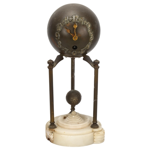 82 - An Art Nouveau gilt-brass and alabaster spherical novelty mantel clock, circa 1910, height 26cm, wit... 